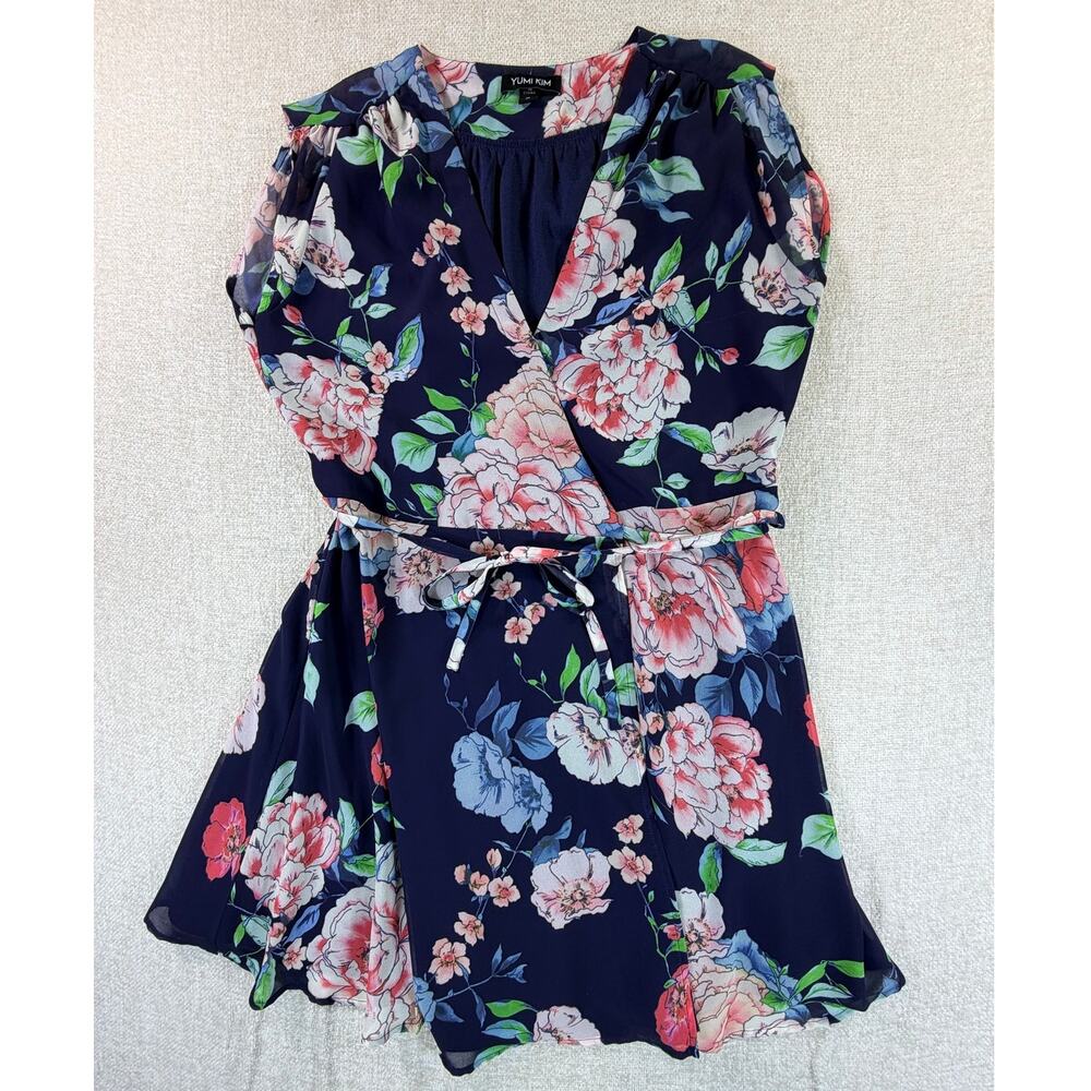 Yumi Kim Women M Blue Floral Sleeveless Wrap Mini Cottagecore Dress Resort